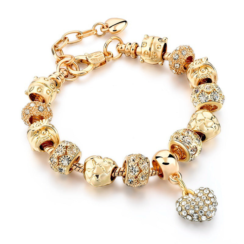 Gold-plated heart beaded bracelet