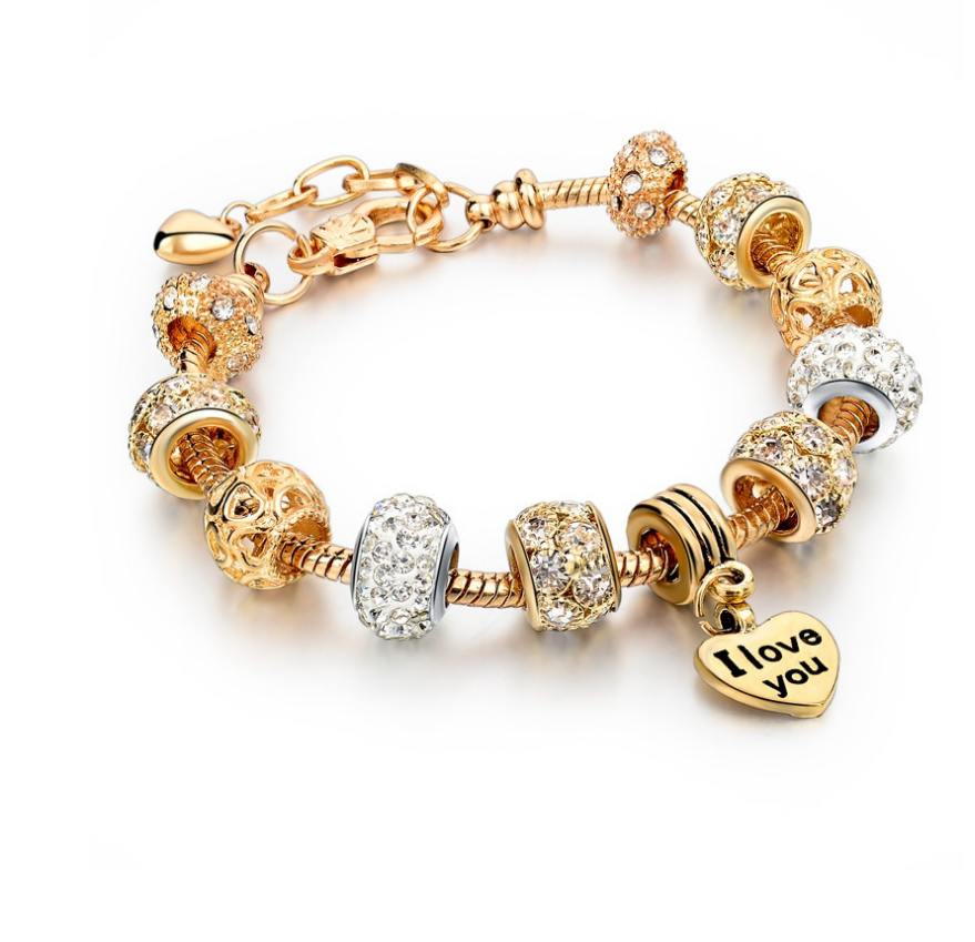 Gold-plated heart beaded bracelet