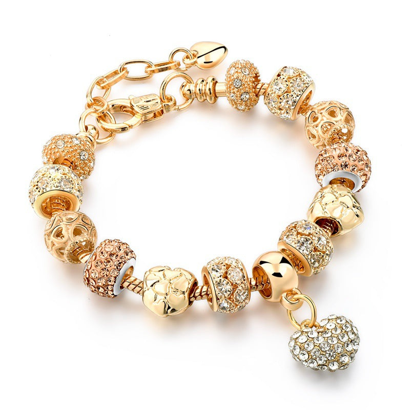 Gold-plated heart beaded bracelet